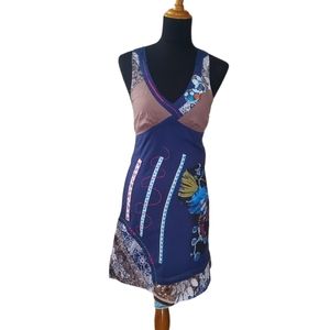 Toi Et Moi Floral Multicolor Print Crochet Embroidered Sleeveless Sheath Dress L